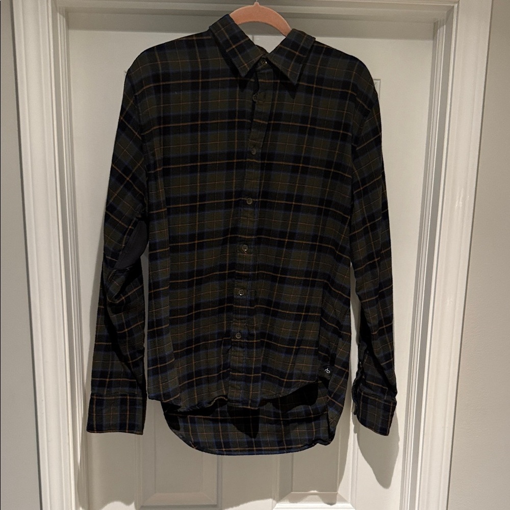 rag & bone Navy and Brown Plaid Casual Shirt XL